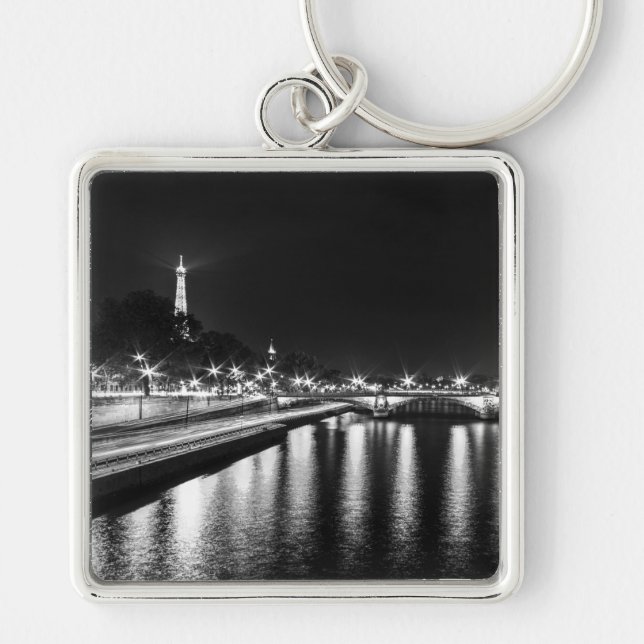 Porte-clés Paris-Tour Eiffel #8 Fyrkantig Silverfärgad Nyckelring (Framsidan)