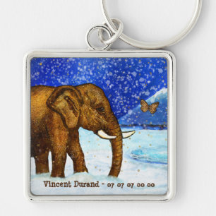 Porte-clés personnalisable Eléphant et Papillon Fyrkantig Silverfärgad Nyckelring