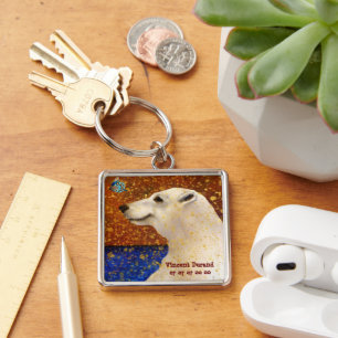 Porte-clés personnalisable Ours blanc et Papillon Fyrkantig Silverfärgad Nyckelring