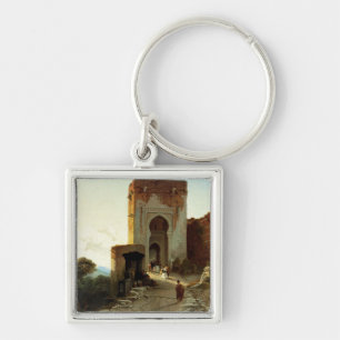 Porte de Rättvisa, Alhambra, Granada (olja på Fyrkantig Silverfärgad Nyckelring