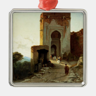 Porte de Rättvisa, Alhambra, Granada (olja på Julgransprydnad Metall