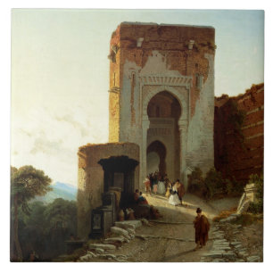 Porte de Rättvisa, Alhambra, Granada (olja på Kakelplatta