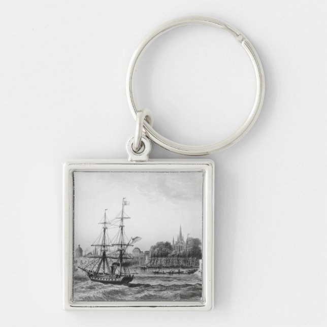 Porten av New Orleans Fyrkantig Silverfärgad Nyckelring (Framsidan)