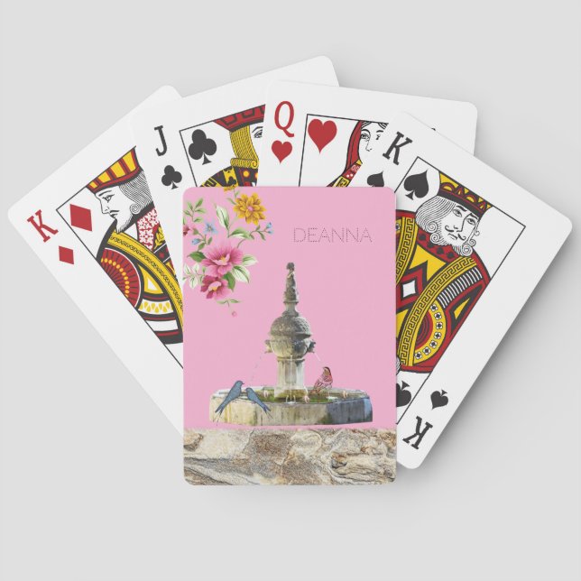 Porten Card Deck Blommigt Bird Fontän Casinokort (Baksidan)