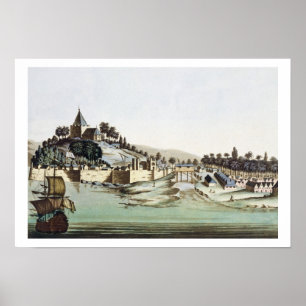 Porten och townen av Malacca, Malaysia, illustrati Poster