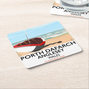 Porth Dafarch, Anglesey vintage reseaffisch Underlägg Papper Kvadrat