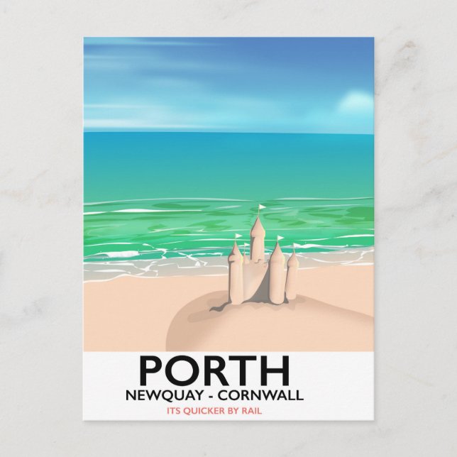 Porth Newquay Sandcastle reseskylt Vykort (Framsida)