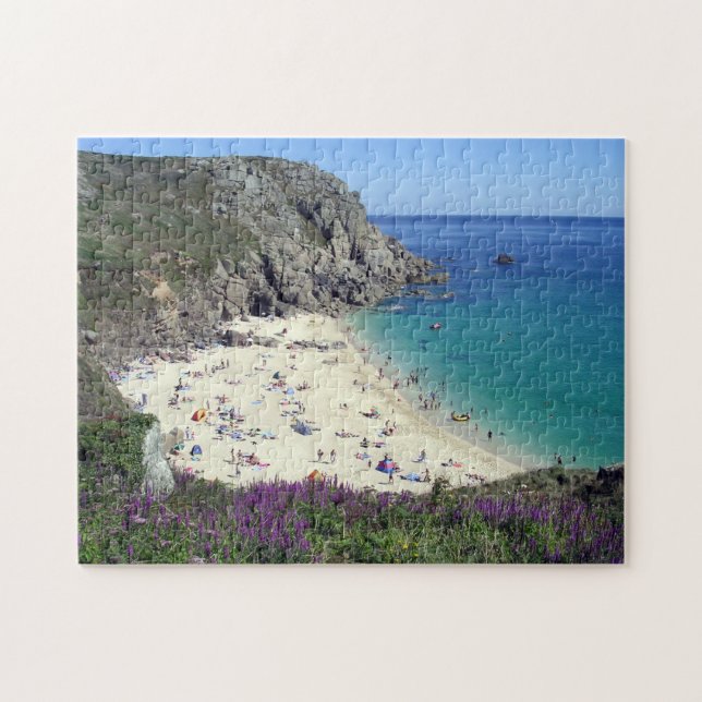 Porthchapel Beach Surfing Porthcurno Cornwall Stor Pussel (Horisontell)
