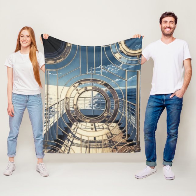 Porthole Nautical Ocean Liner Luxury Art Deco Fleecefilt (På plats)