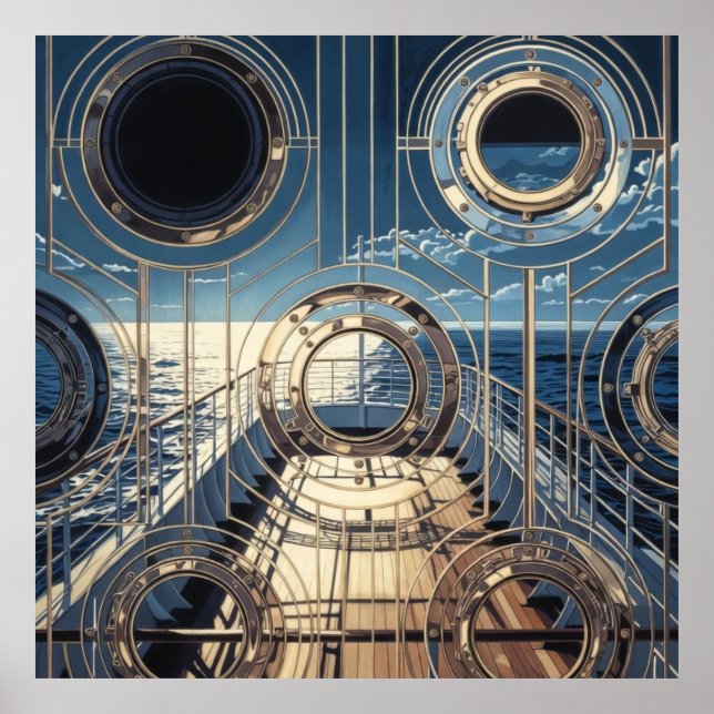 Porthole Nautical Ocean Liner Luxury Art Deco Poster (Framsidan)