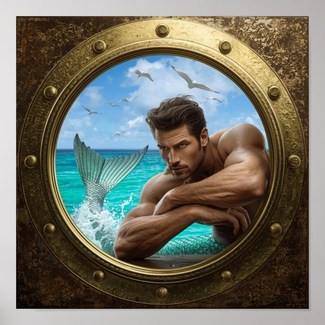 Porthole Poster Featuring Handsome Merman (Framsidan)