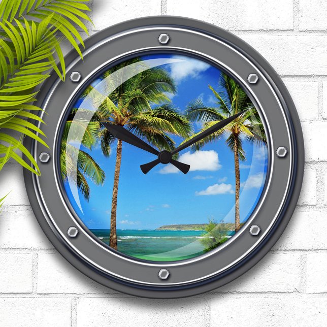 Porthole to Paradise Wall Clock Stor Klocka (Skapare uppladdad)
