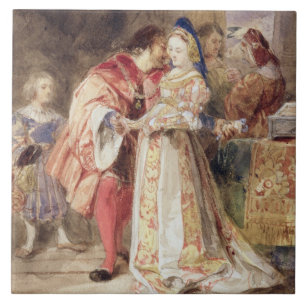 Portia och Bassanio, c.1826 (w/c, brunt bläck, Kakelplatta