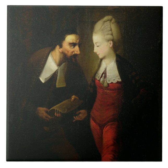 Portia och Shylock från "köpmannen av Venedig" A Kakelplatta (Framsidan)