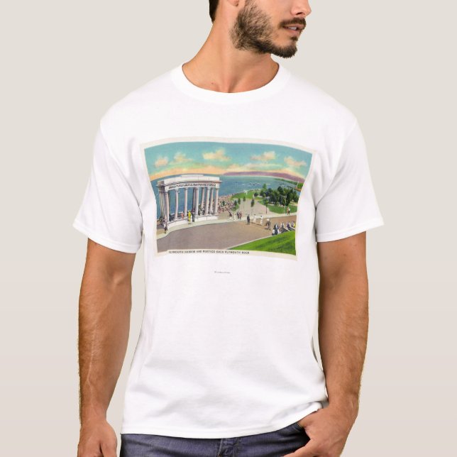 Porticoen över Plymouth sten beskådar av Plymouth Tee Shirt (Framsida)