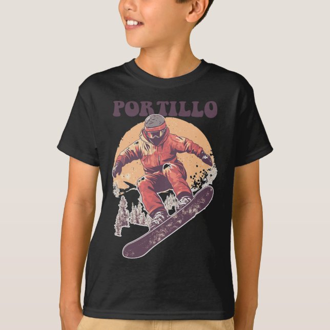 Portillo Chile Retro Snowboard T Shirt (Framsida)