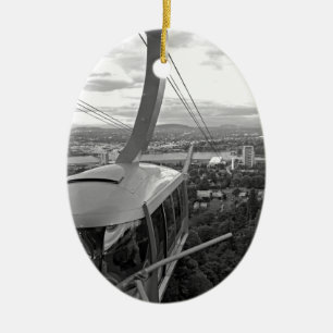 Portland antennspårvagn julgransprydnad keramik