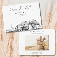 Portland Bröllop Skyline Sketch Spara datum