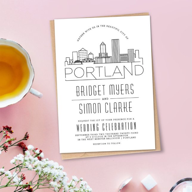 Portland Bröllop | Stiliserad Skyline-inbjudan Inbjudningar (Skapare uppladdad)