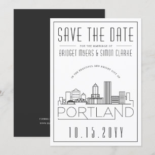 Portland Bröllop Stiliserad Skyline Spara datum Inbjudningar