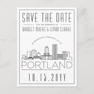 Portland Bröllop Stiliserad Skyline Spara datum Vykort