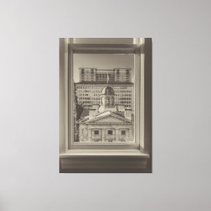 Portland Cityscape genom en Window sepia Canvastryck