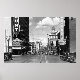Portland, ELLER beskådar av Broadway tittar nord Poster