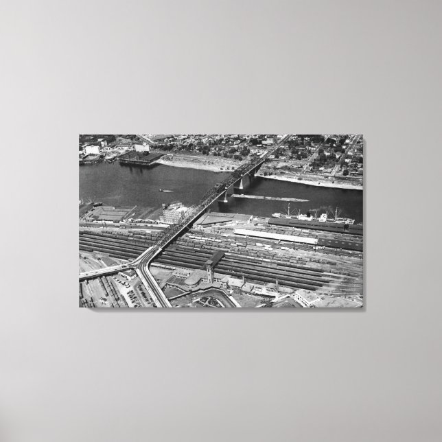 Portland, ELLER Broadway Bridge och Depot Canvastryck (Framsida)