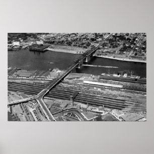 Portland, ELLER Broadway Bridge och Depot Poster
