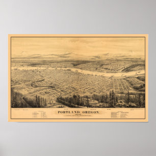 Portland ELLER panorama- karta DIGITALT REMASTERED Poster