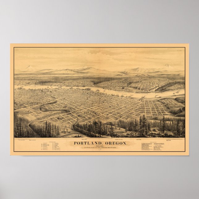 Portland ELLER Panoramic Karta DIGITALLY REMASTERE Poster (Framsidan)
