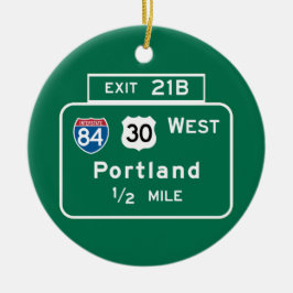 Portland ELLER vägmärke Julgransprydnad Keramik