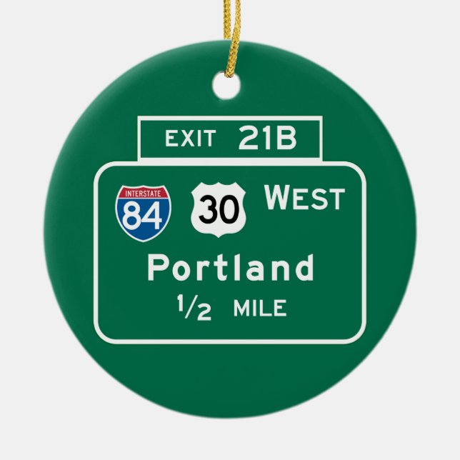 Portland ELLER vägmärke Julgransprydnad Keramik (Framsidan)