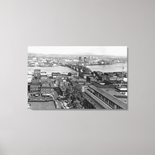 Portland, ELLER View of City och Hawthorne Bridge Canvastryck (Framsida)