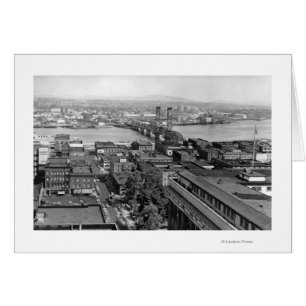 Portland, ELLER View of City och Hawthorne Bridge Hälsningskort