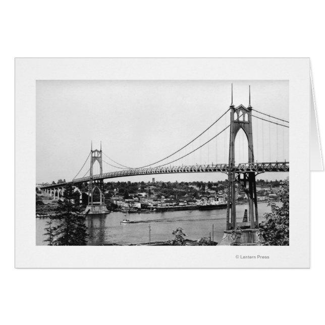 Portland, ELLER View of St. John Bridge over Hälsningskort (Framsidan Horizontal)