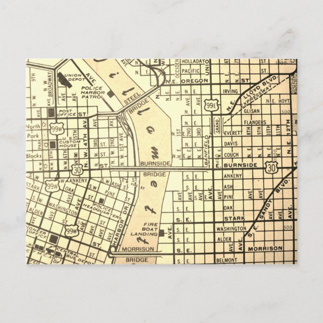 Portland, ELLER Vintage Karta Vykort (Framsida)