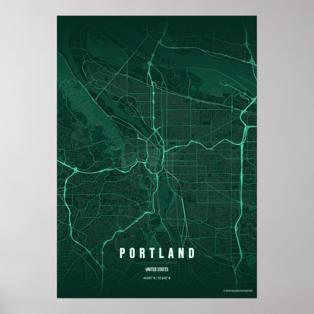 Portland Emerald Map Print Oregon Wallart Poster (Framsidan)