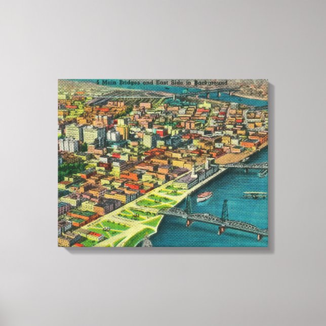 Portland från Luft som visar Bridges och Canvastryck (Framsida)