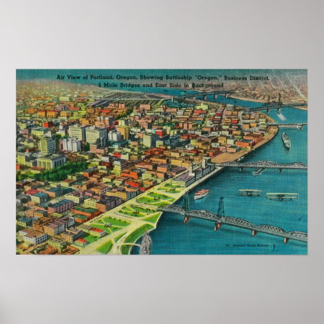 Portland från Luft som visar Bridges och Poster (Framsidan)