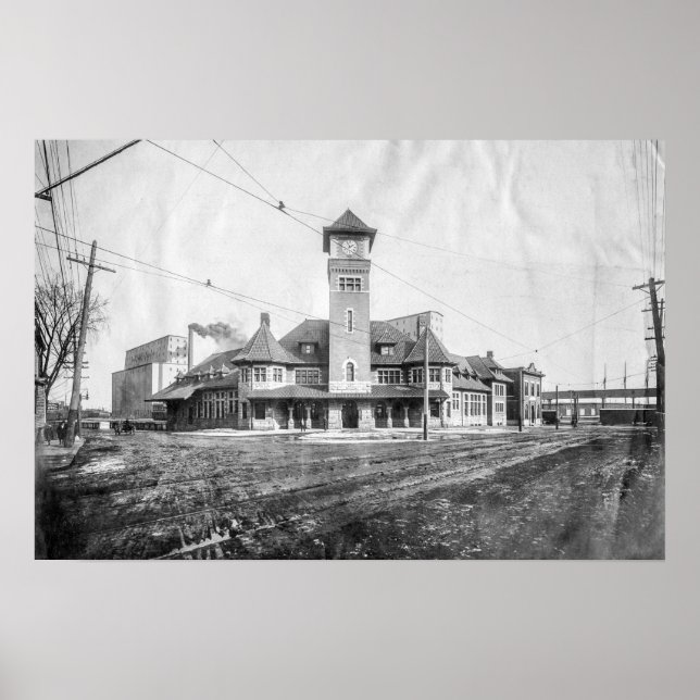 Portland Grand Trunk Depot BW Poster (Framsidan)