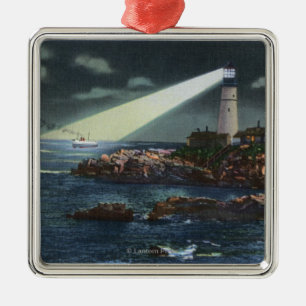 Portland Head fyr på natten Julgransprydnad Metall