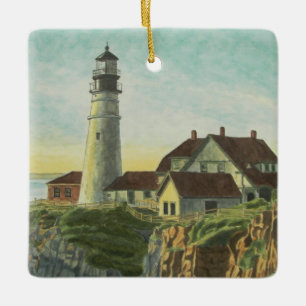 Portland Head Light Akvarell Julgransprydnad Keramik