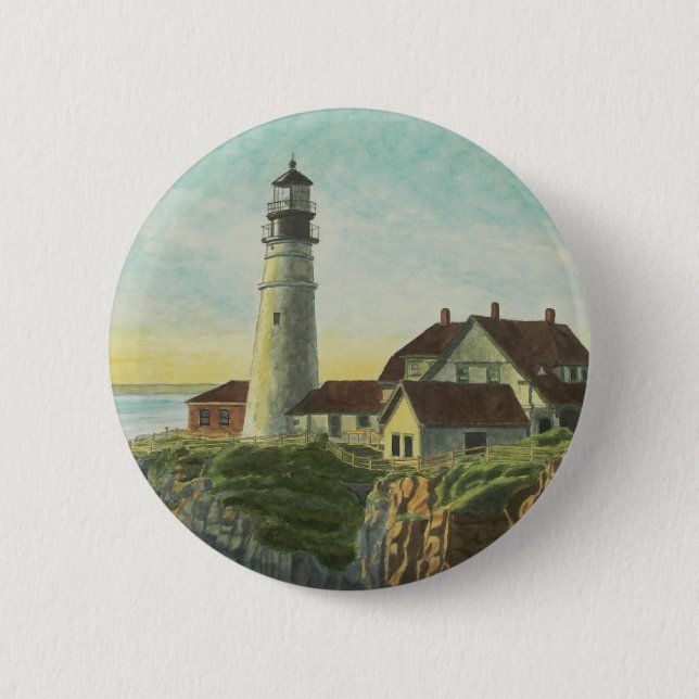 Portland Head Light Akvarell Knapp (Framsida)