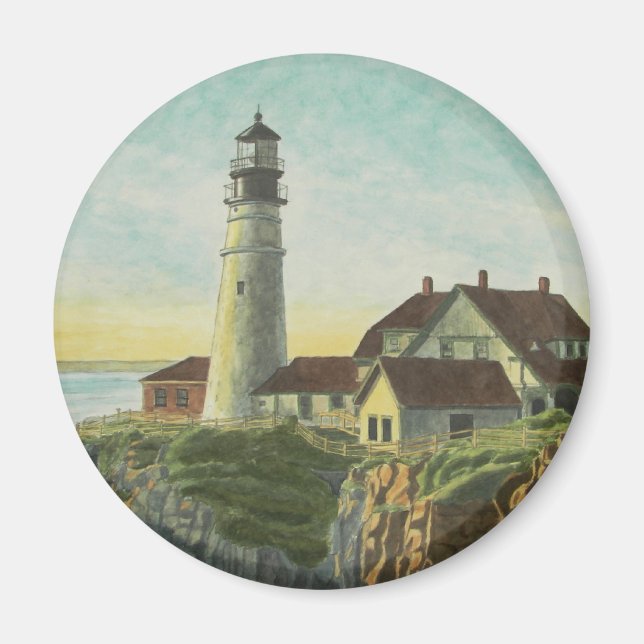 Portland Head Light Akvarell Magnet (Framsidan)