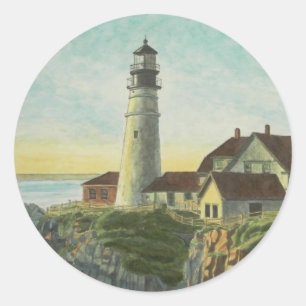Portland Head Light Akvarell Runt Klistermärke