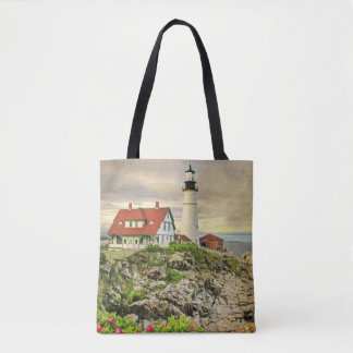 Portland Head Light Tote Bag med olika foton Tygkasse