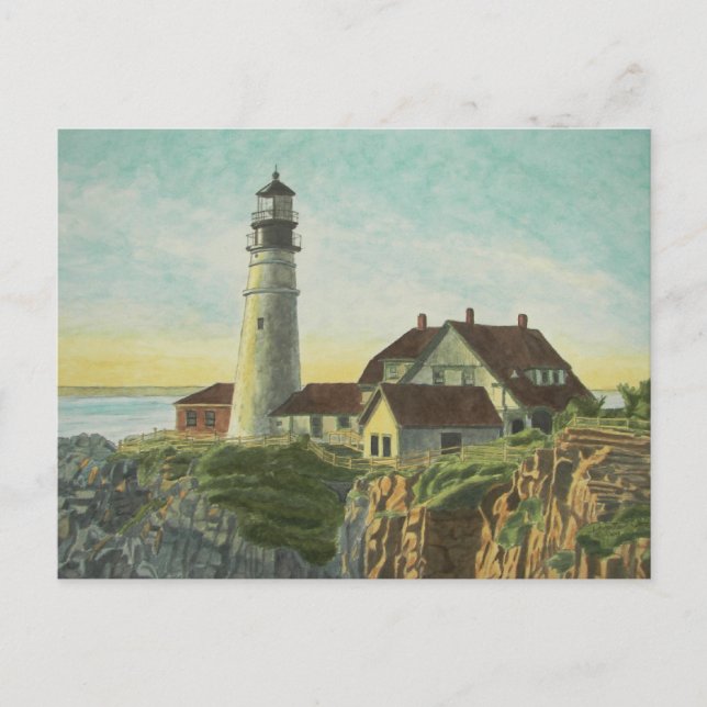 Portland Head Light Watercolor Vykort (Framsida)