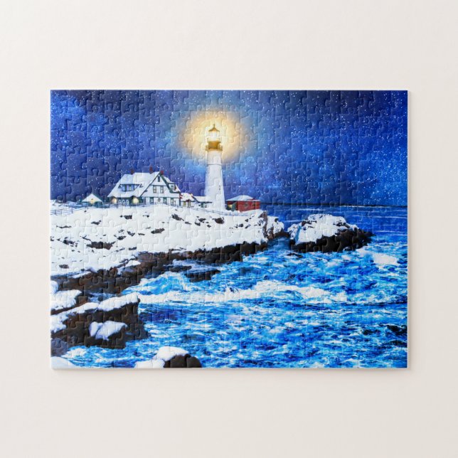Portland Head Lighthouse - Maine Jigszle Puzzle Pussel (Horisontell)