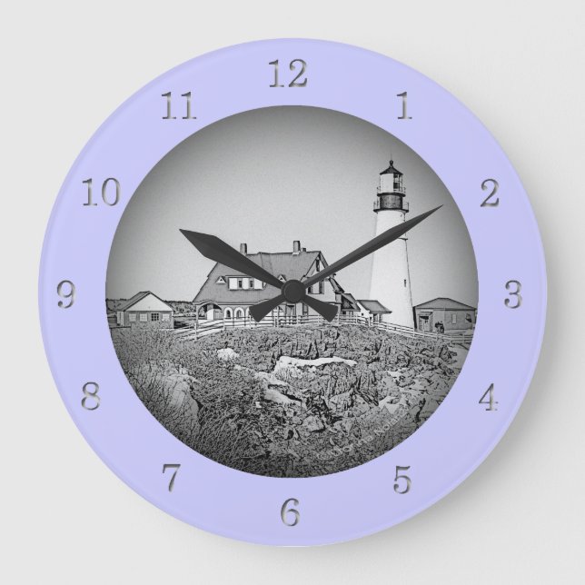 Portland Head Lighthouse Maine Sketch Wall Clock Stor Klocka (Framsida)